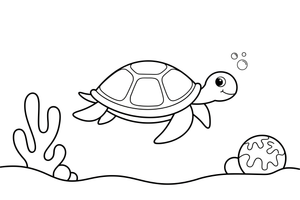 A sea turtle swimming past a coral reef – Gentle Sea Turtle coloring page