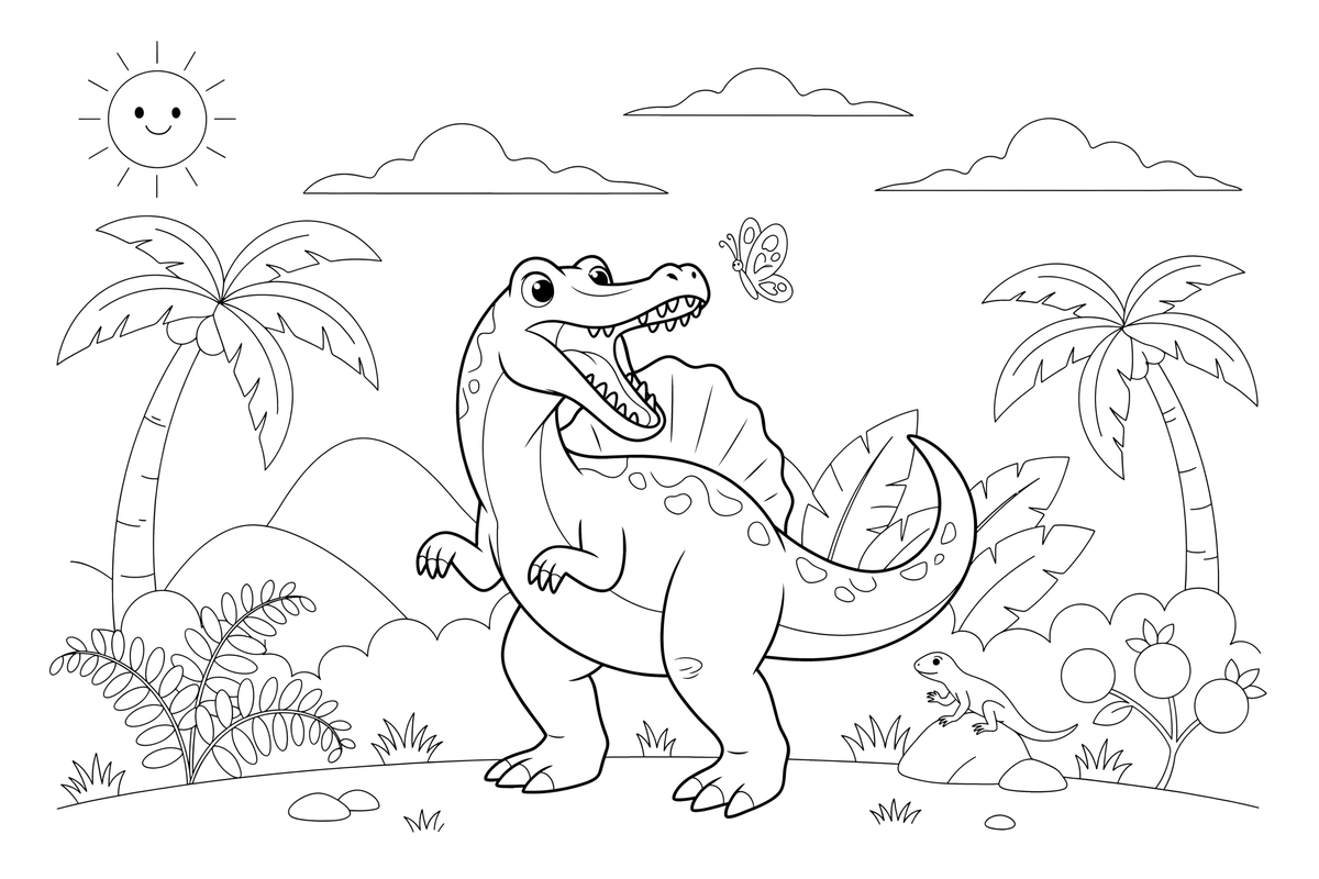 Spinosaurus roaring – Spinosaurus Dinosaur in Nature coloring page