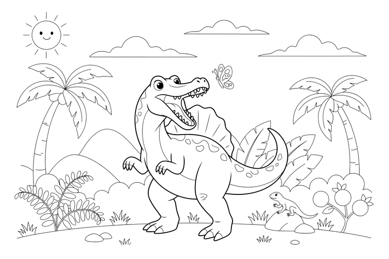 Spinosaurus roaring – Spinosaurus Dinosaur in Nature coloring page