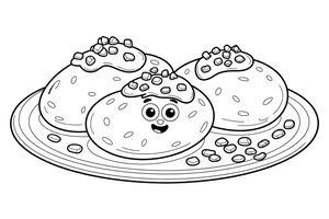 Two large oval potato dumplings on a plate with a dollop of sour cream on top and little bacon bits – Traditional Lithuanian Food coloring page