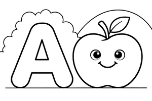 Letter A with a big apple – Alphabet Alphabet coloring page