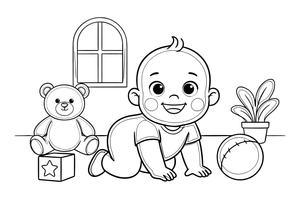 A happy baby crawling on the floor – Baby coloring page