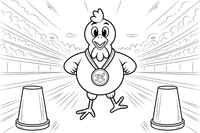 Chicken with a gold medal – Chicken Racing Events coloring page