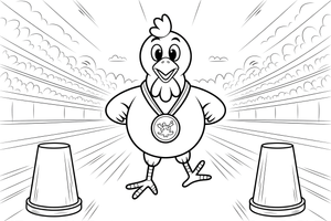 Chicken with a gold medal – Chicken Racing Events coloring page
