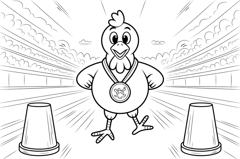 Chicken with a gold medal – Chicken Racing Events coloring page