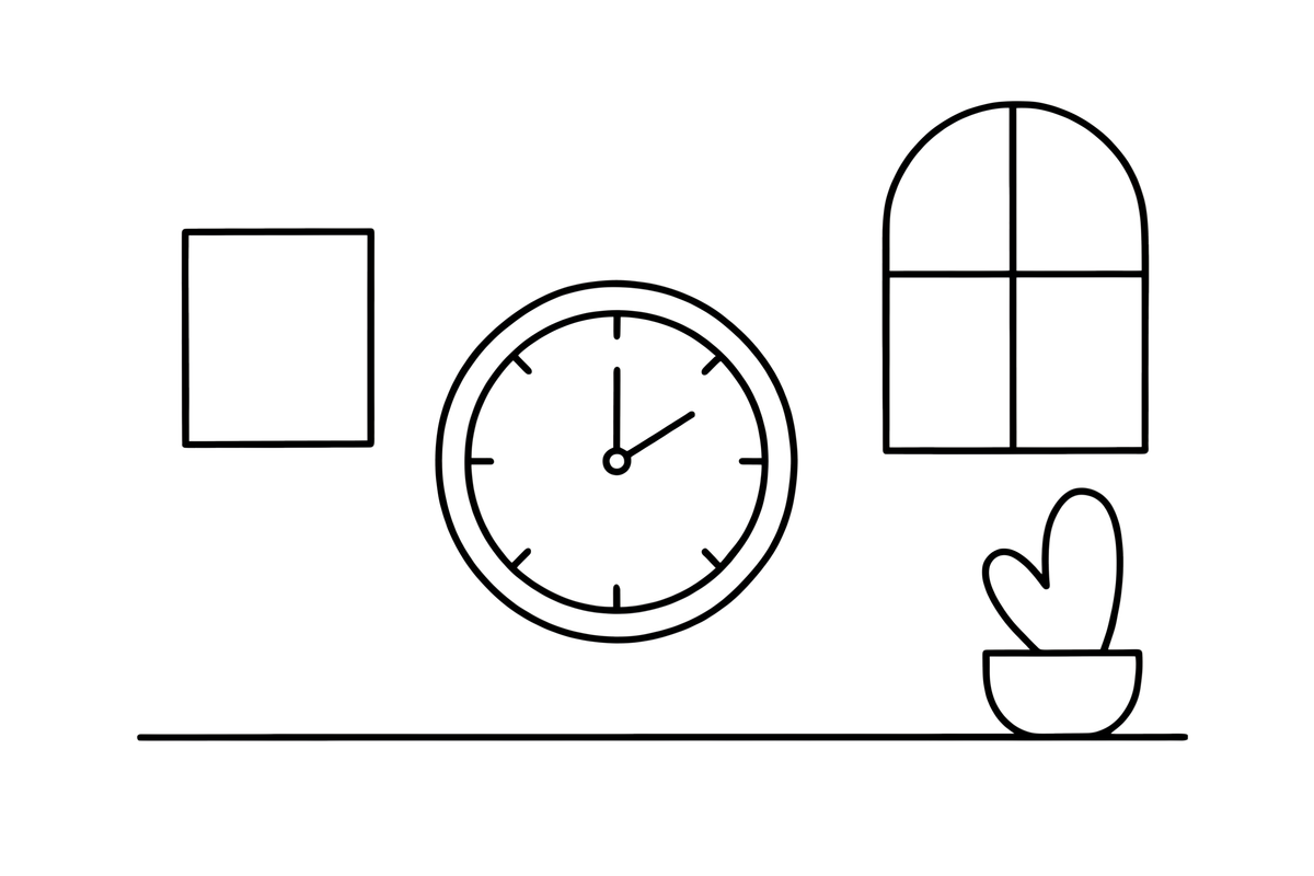A round wall clock showing the time – Everyday Objects coloring page