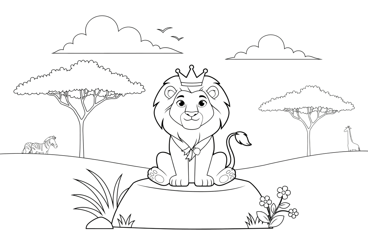A lion sitting on a rock like a king – Lion Majesty coloring page
