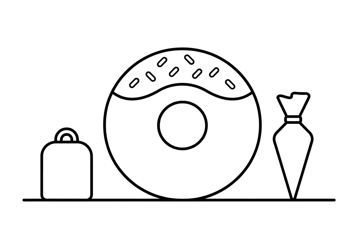 One big donut with a hole in the middle and sprinkles on top (sprinkles outlined, no fill) – Glazed Donut Sweets coloring page