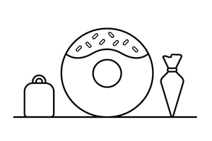 One big donut with a hole in the middle and sprinkles on top (sprinkles outlined, no fill) – Glazed Donut Sweets coloring page