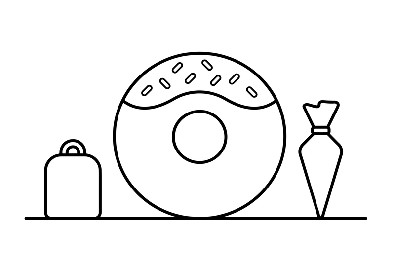 One big donut with a hole in the middle and sprinkles on top (sprinkles outlined, no fill) – Glazed Donut Sweets coloring page
