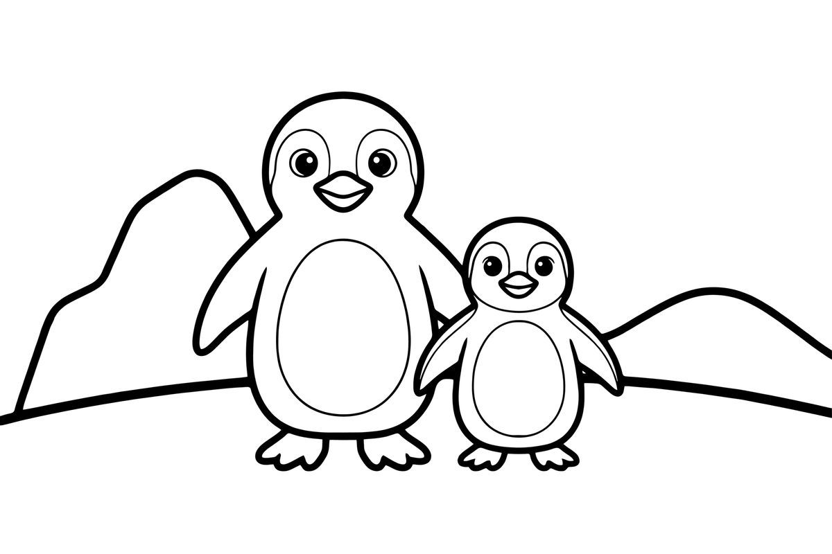 A mama penguin with her chick – Penguin Arctic Adventure coloring page