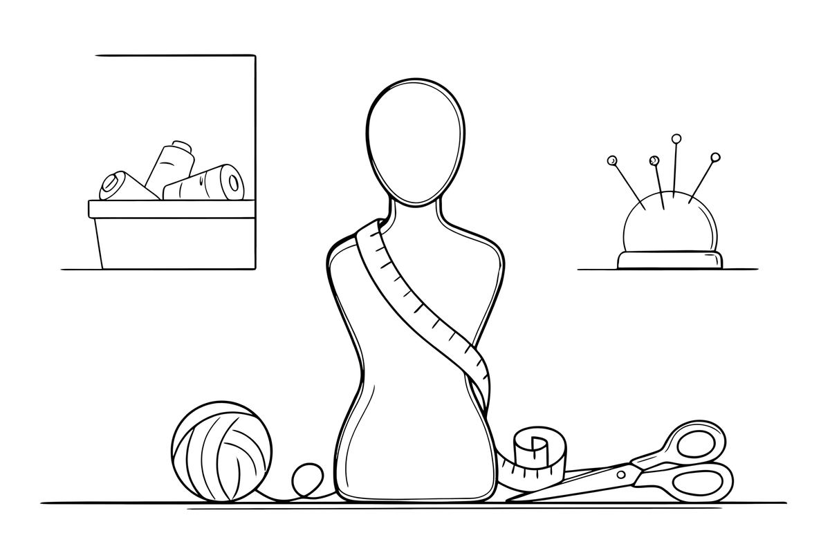 A mannequin with a measuring tape draped over it – Sewing & crafts Object coloring page