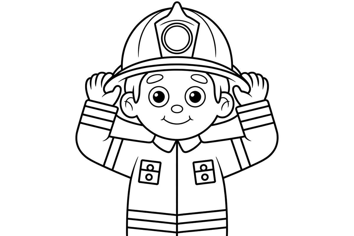 A firefighter putting on a helmet – Fire Station coloring page