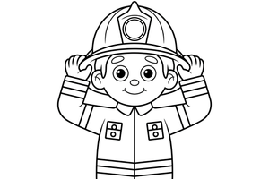 A firefighter putting on a helmet – Fire Station coloring page