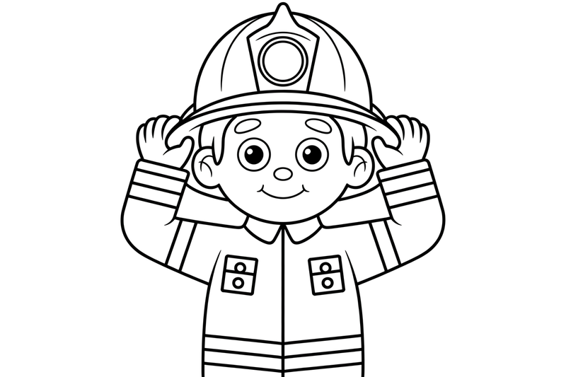 A firefighter putting on a helmet – Fire Station coloring page
