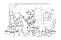 An artist holding a palette and brush – Busy Job Workers coloring page