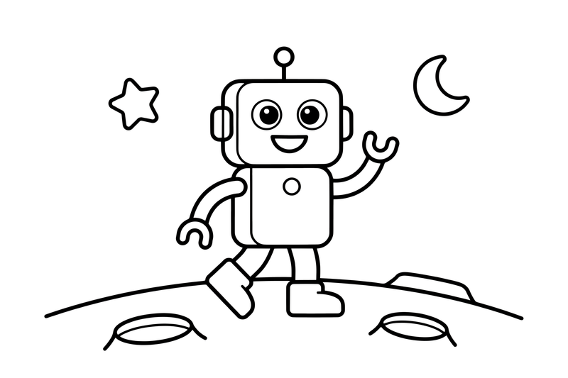 A robot walking on the moon – Dynamic Robot Robot coloring page