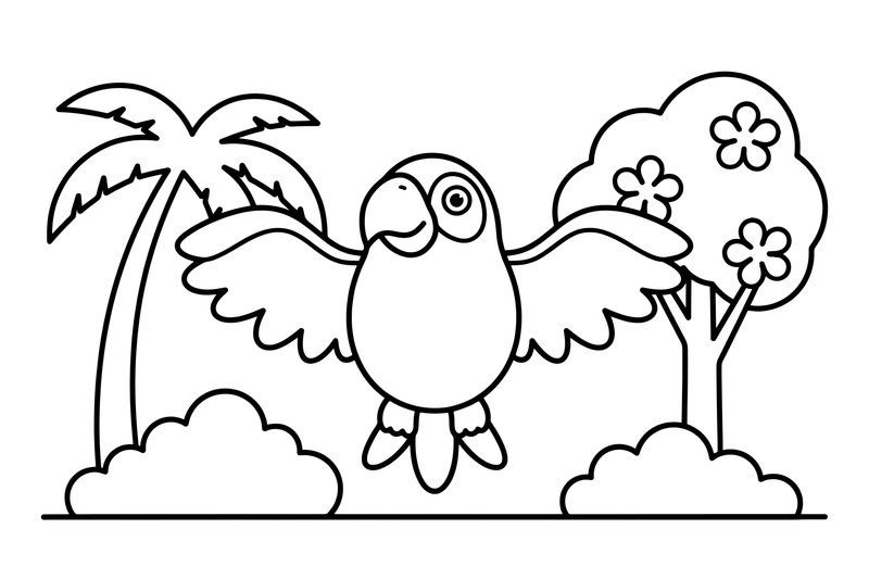 A parrot flapping its wings to fly – Parrot Bird coloring page