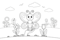 Butterfly resting on a child's hand – Butterfly In Floral Scenes coloring page
