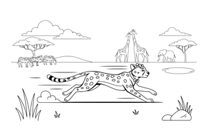 A cheetah running super fast with speed lines – Cheetah Wild Cat coloring page