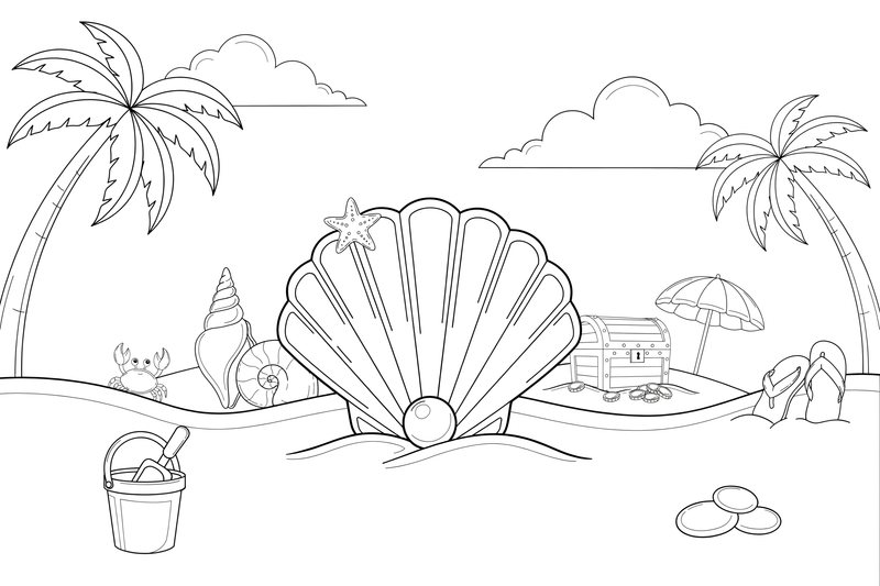 A pretty seashell on the sand – Shells & Treasures Collection coloring page