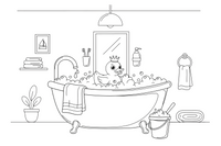 A big bathtub full of bubbles with a rubber duck on top – Bathroom Things coloring page
