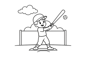 A batter swinging the bat at the ball – Baseball Baseball coloring page