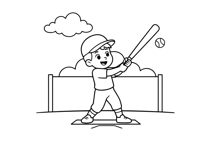 A batter swinging the bat at the ball – Baseball Baseball coloring page