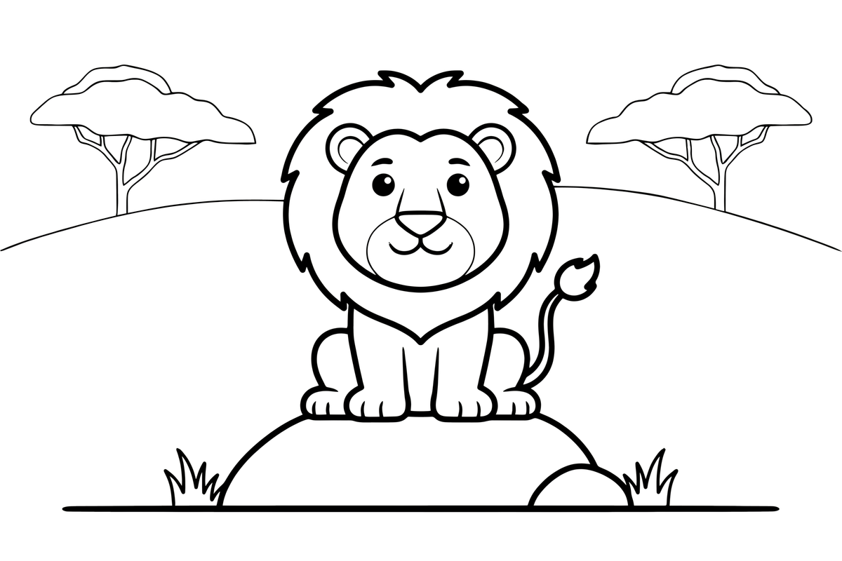 A lion sitting on a rock like a king – Lion Majesty coloring page