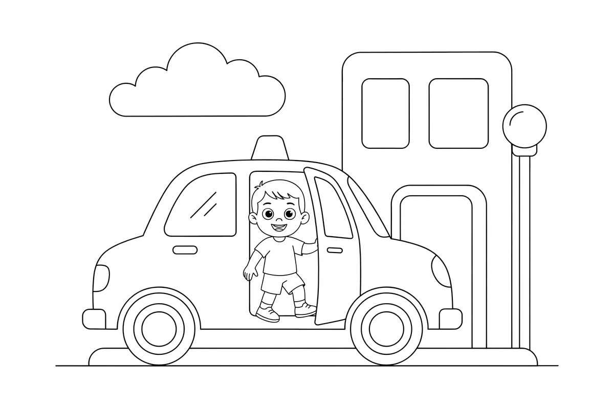 A taxi dropping off a passenger – City City Vehicles coloring page