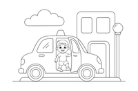 A taxi dropping off a passenger – City City Vehicles coloring page
