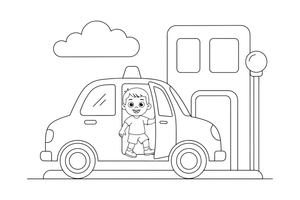 A taxi dropping off a passenger – City City Vehicles coloring page