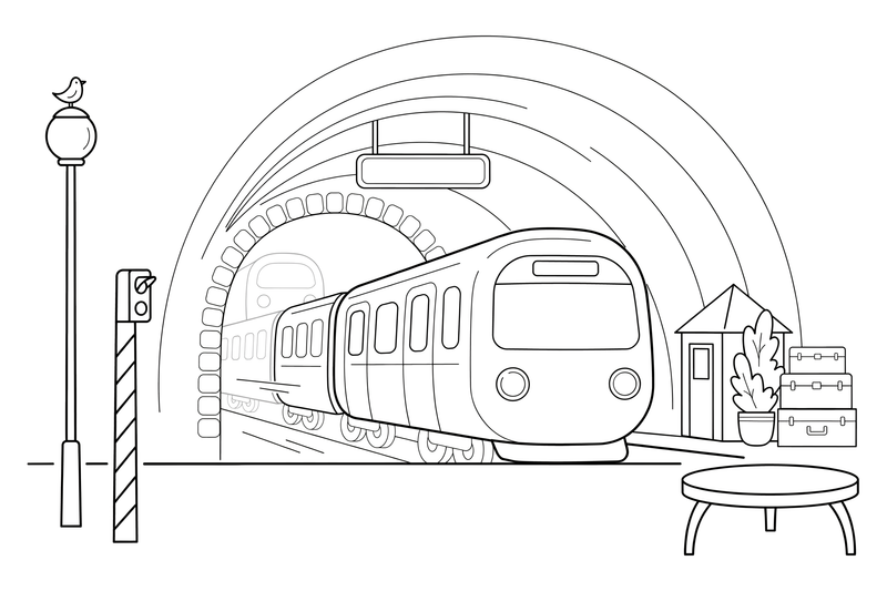 A subway train coming out of a tunnel – Rail Rail coloring page