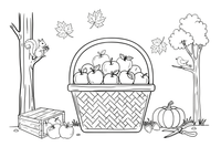 A basket of apples, close up – Autumn Time Autumn Leaves coloring page