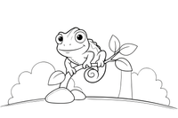 A chameleon with big round swivel eyes on a leafy twig – Reptiles & Amphibians coloring page