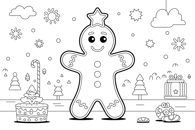 Gingerbread man topped with a star – Christmas Winter Treats coloring page
