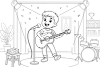 A musician playing a guitar and singing – Creative Artist Performer coloring page