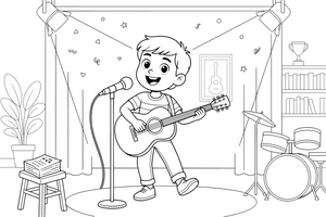 A musician playing a guitar and singing – Creative Artist Performer coloring page