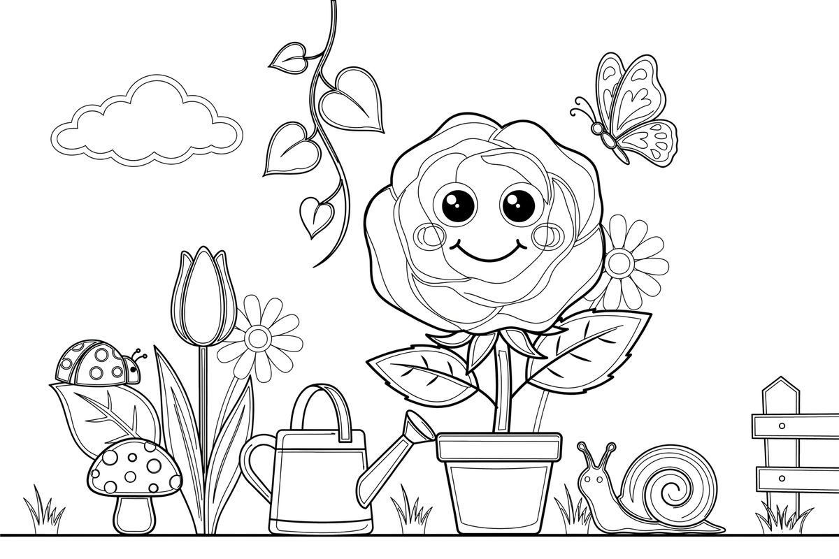 A single rose in full bloom – Elegant Rose Flower coloring page