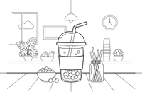 A bubble tea with round pearls at the bottom – Refreshing Drinks coloring page