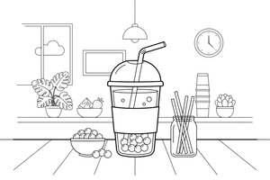 A bubble tea with round pearls at the bottom – Refreshing Drinks coloring page