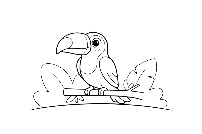 A toucan perched on a jungle branch – Toucan coloring page