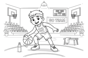 A player dribbling a basketball – Dynamic Basketball Players coloring page