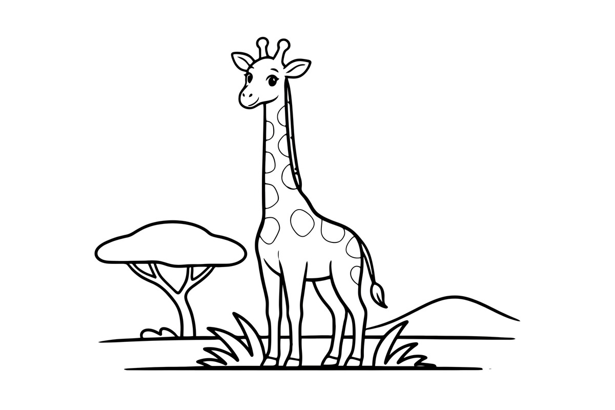 A tall giraffe standing in the savanna – Giraffe Wild Wonders coloring page