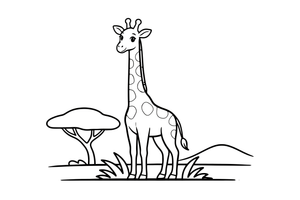 A tall giraffe standing in the savanna – Giraffe Wild Wonders coloring page