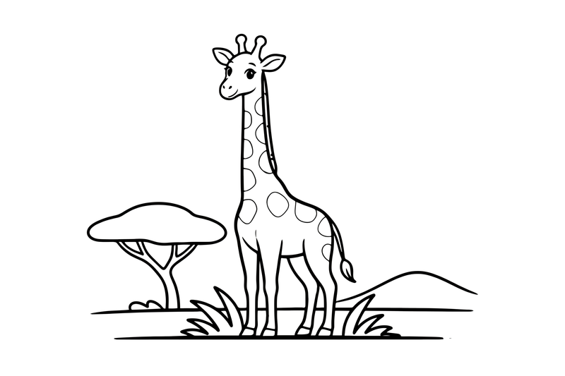 A tall giraffe standing in the savanna – Giraffe Wild Wonders coloring page