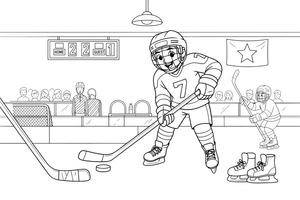 A player passing the puck – Dynamic Hockey Scenes coloring page