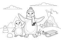 A mama penguin with her chick – Penguin Arctic Adventure coloring page