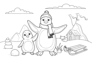 A mama penguin with her chick – Penguin Arctic Adventure coloring page