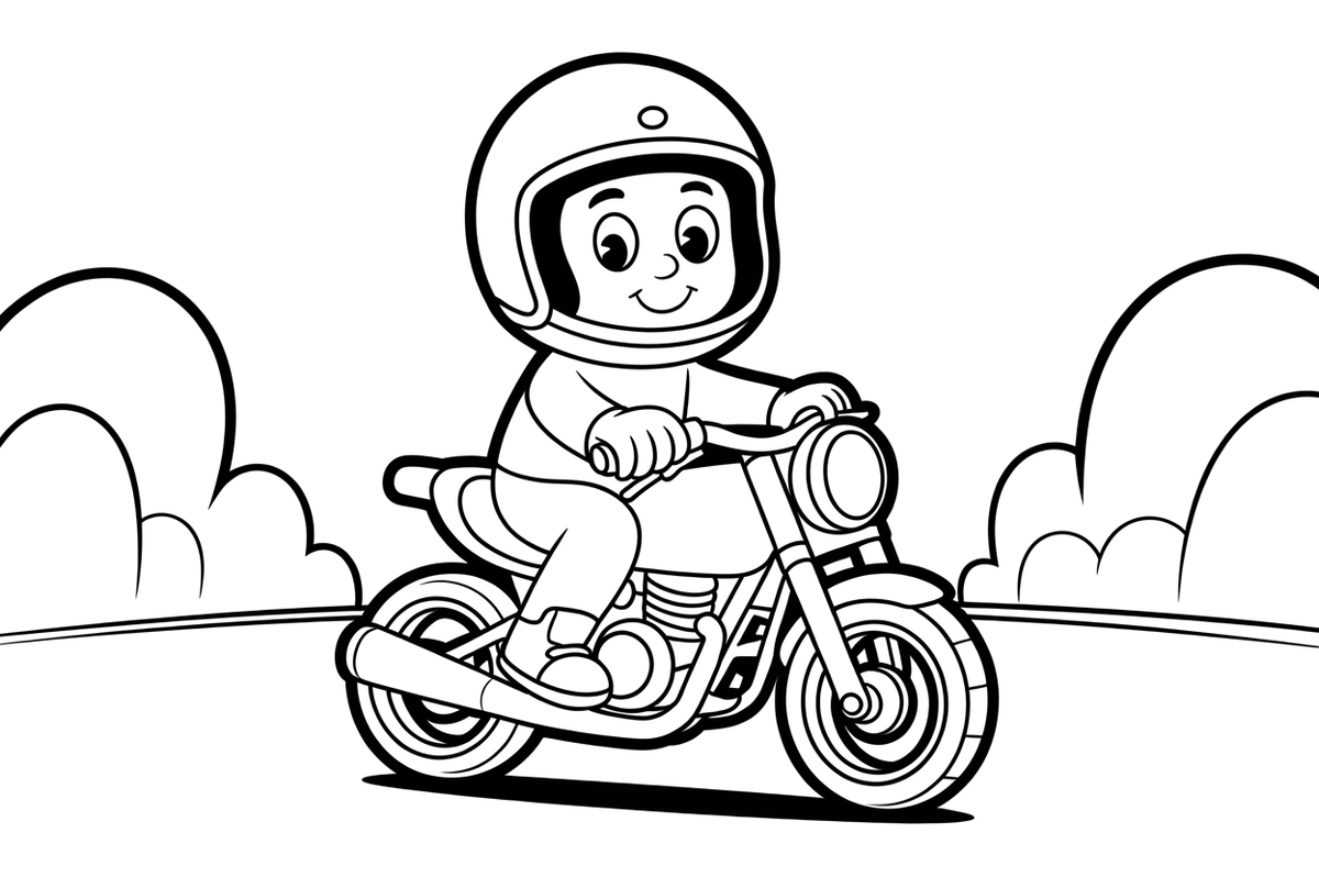 Motorcycle a rider in a helmet – Motorcycle Sport Stunts coloring page